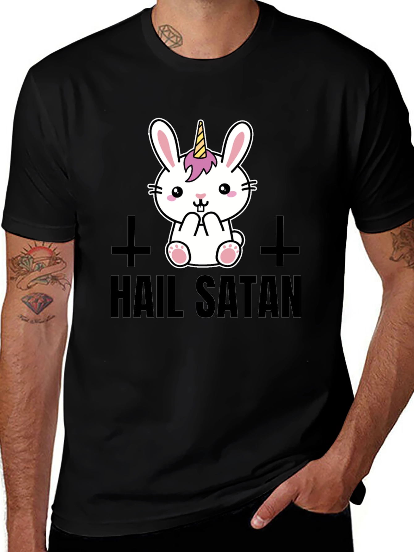Hail Satan Unicorn Bunny Graphic T-Shirt