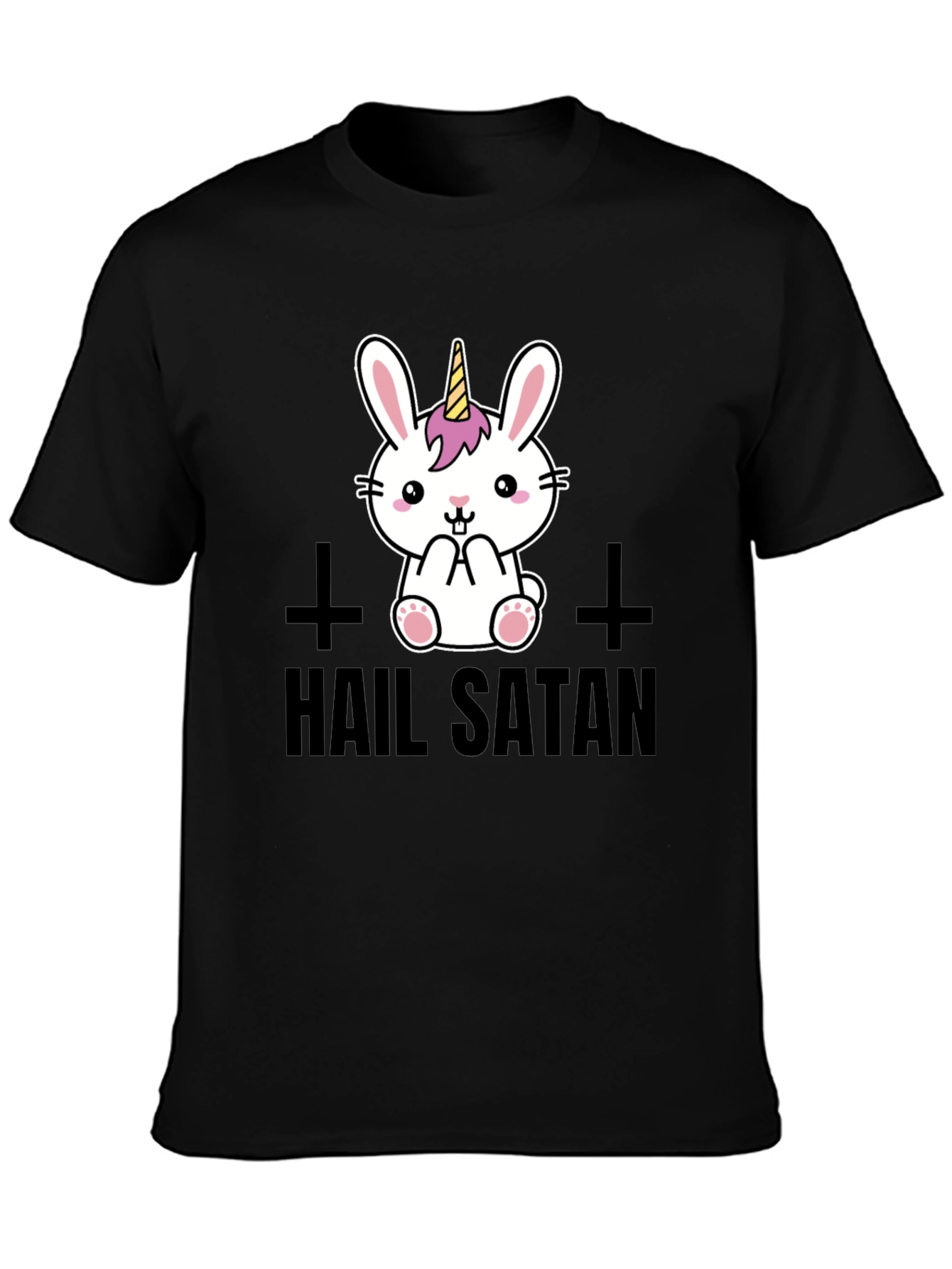 Hail Satan Unicorn Bunny Graphic T-Shirt