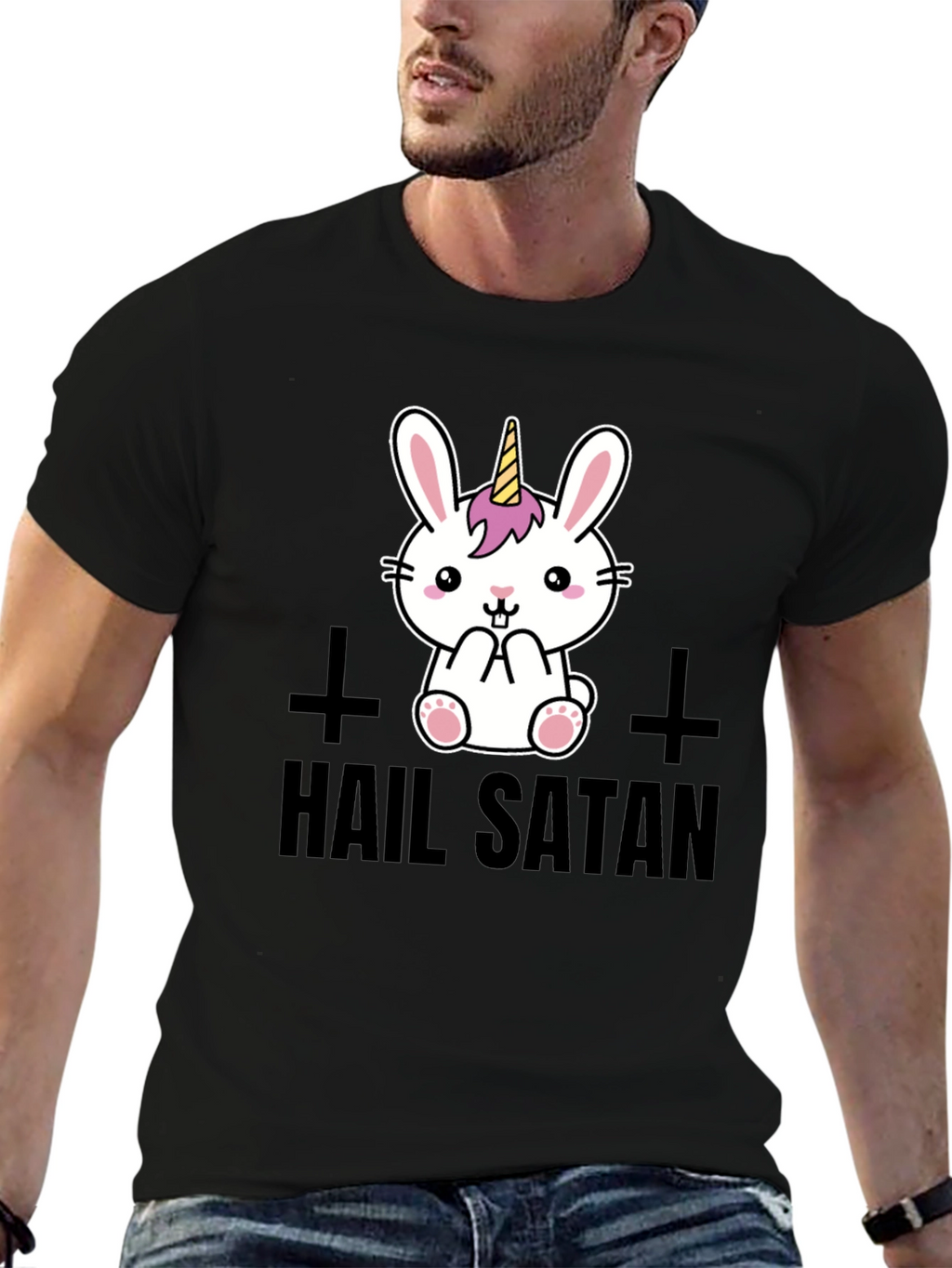 Hail Satan Unicorn Bunny Graphic T-Shirt