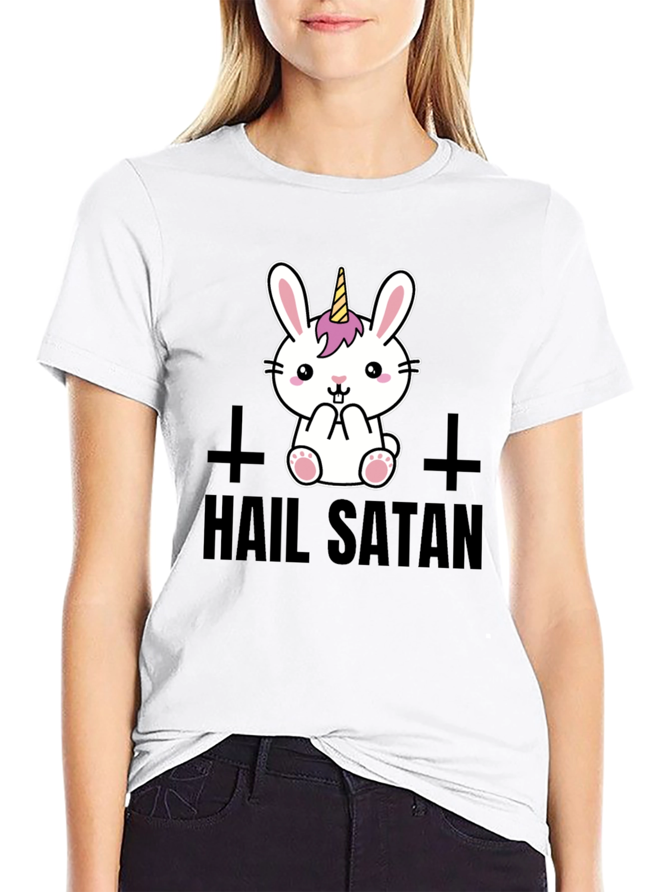 Hail Satan Unicorn Bunny Graphic T-Shirt