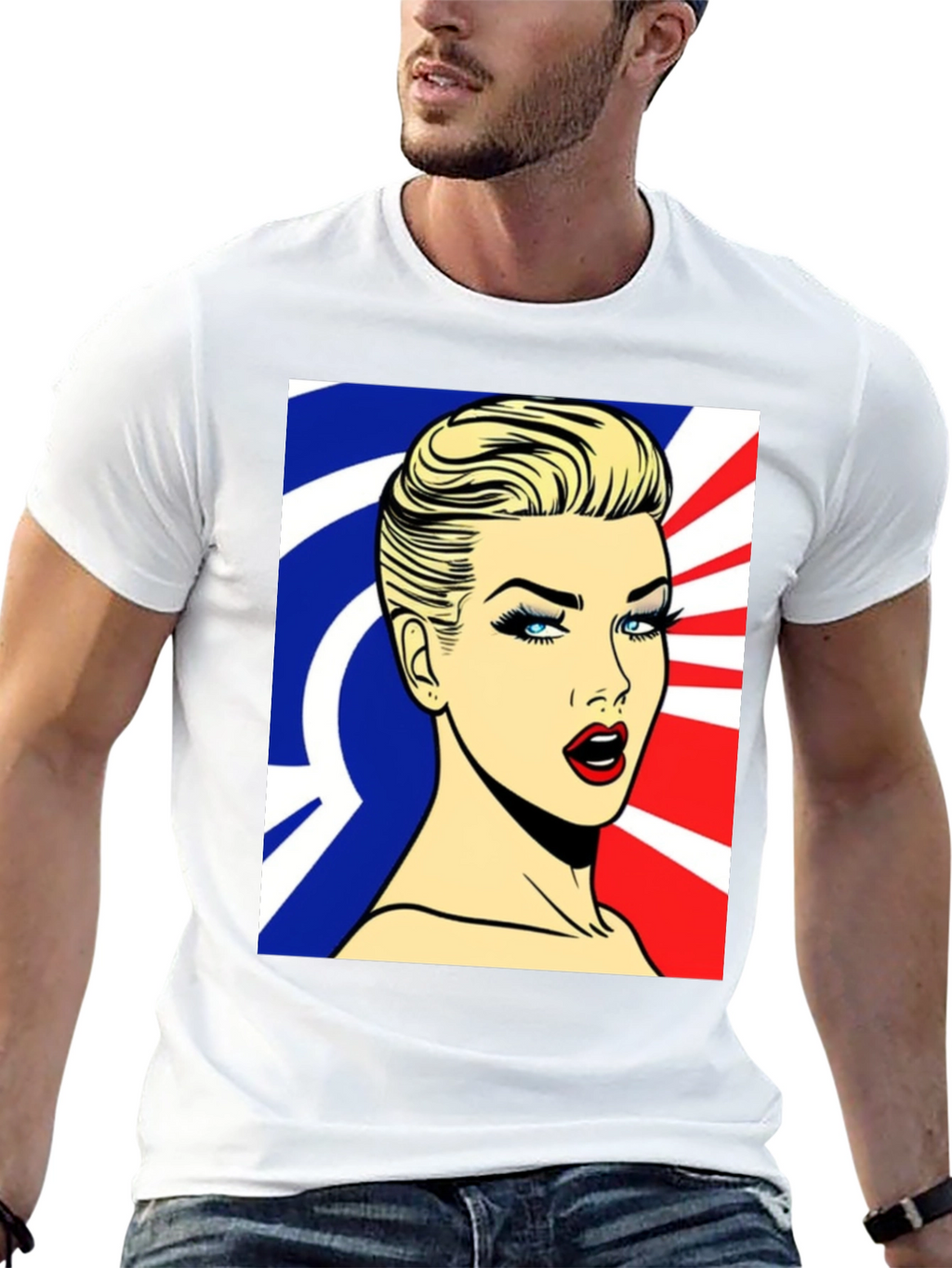Pop Art Woman Graphic Print Black T-Shirt