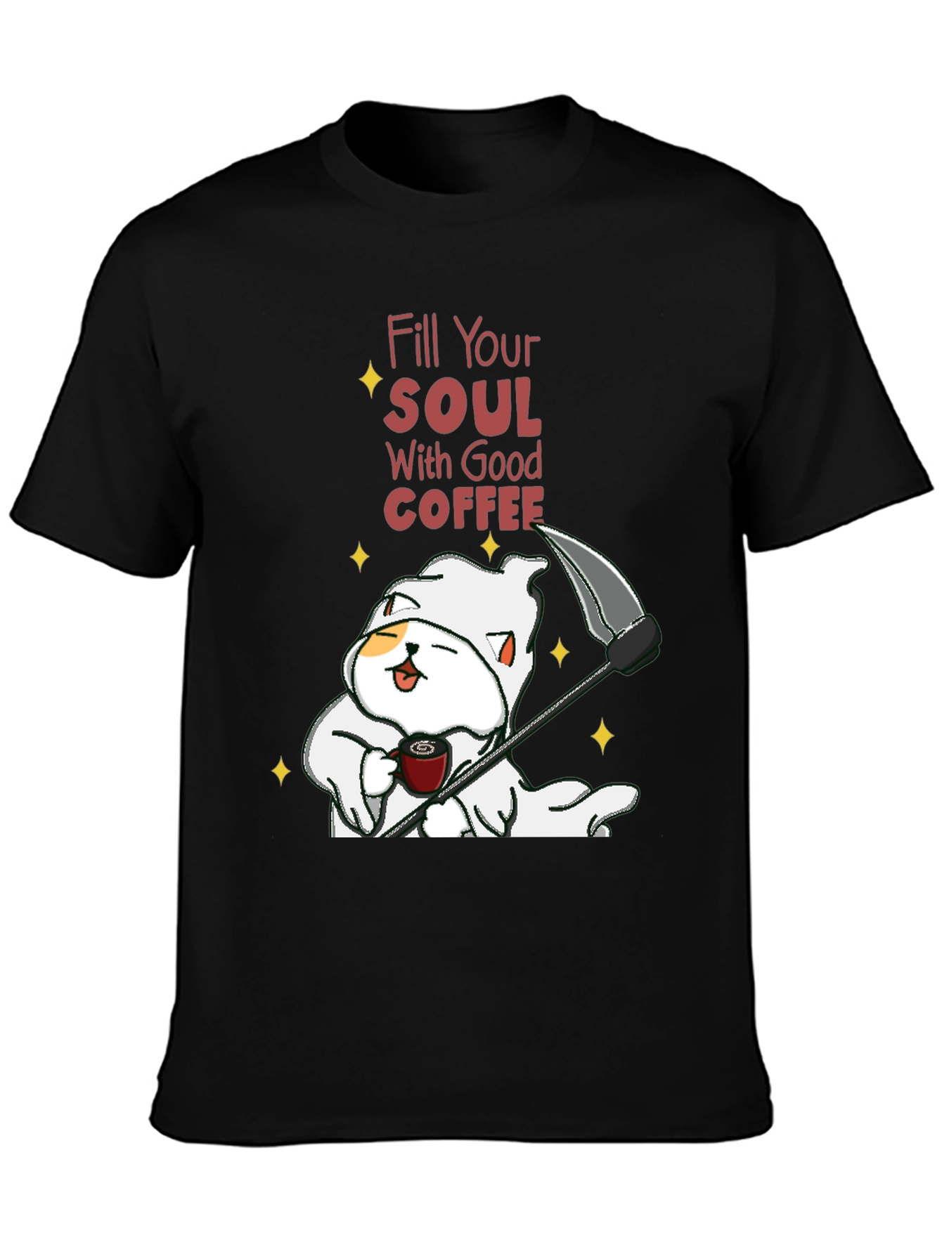 Coffee Cat Grim Reaper T-Shirt