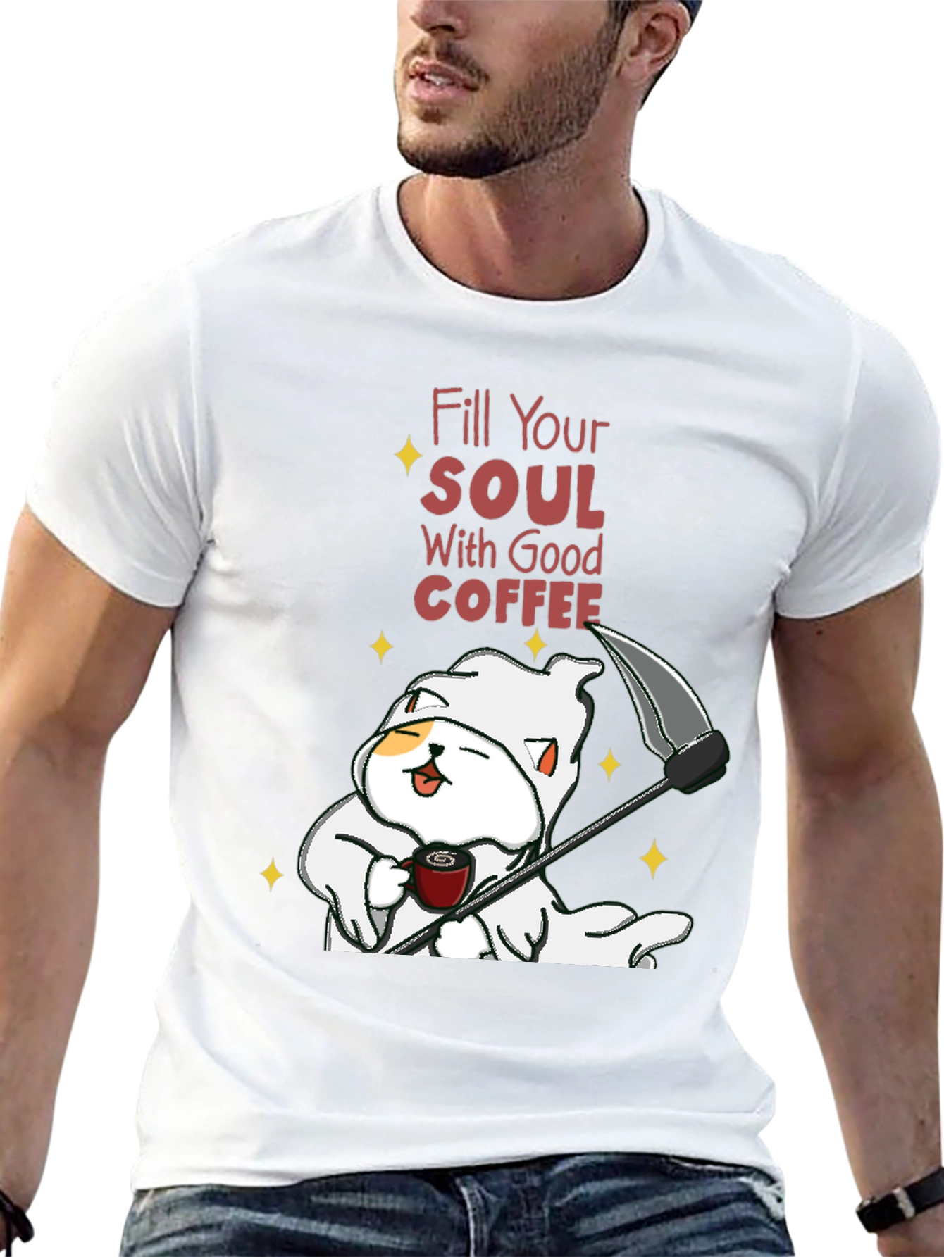 Coffee Cat Grim Reaper T-Shirt
