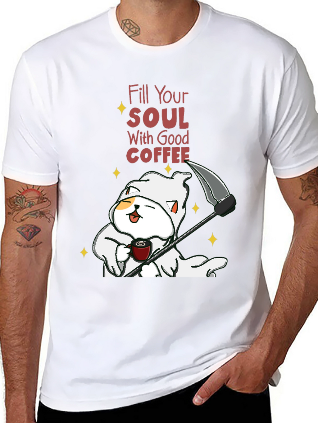 Coffee Cat Grim Reaper T-Shirt