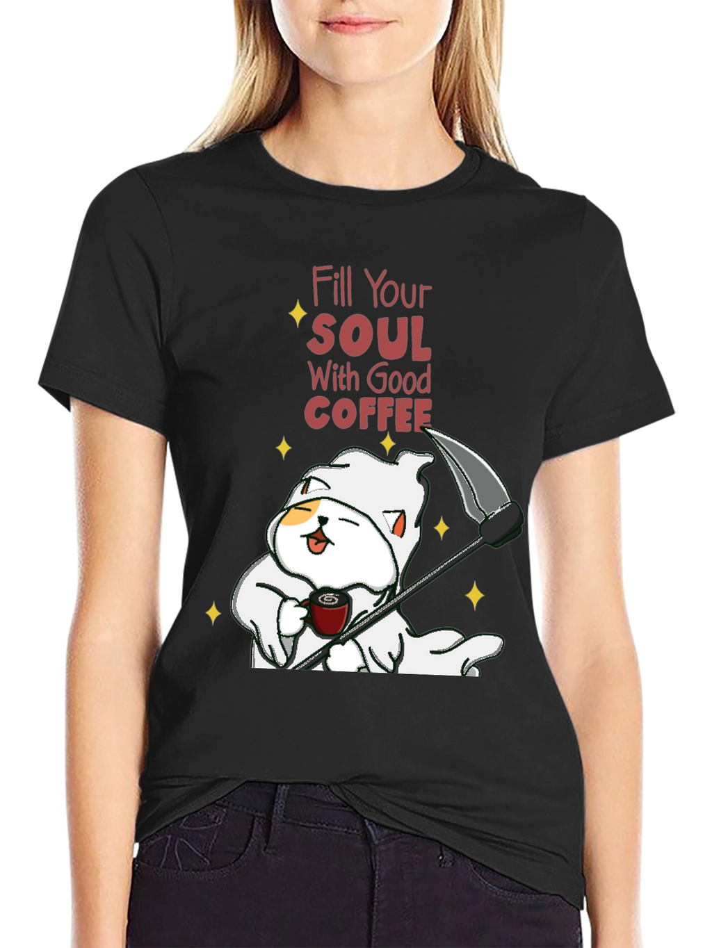 Coffee Cat Grim Reaper T-Shirt