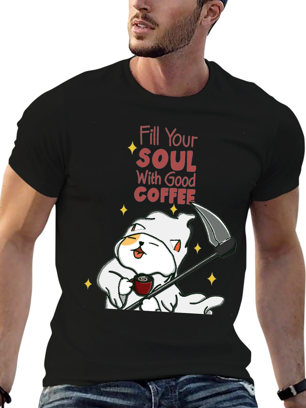 Coffee Cat Grim Reaper T-Shirt