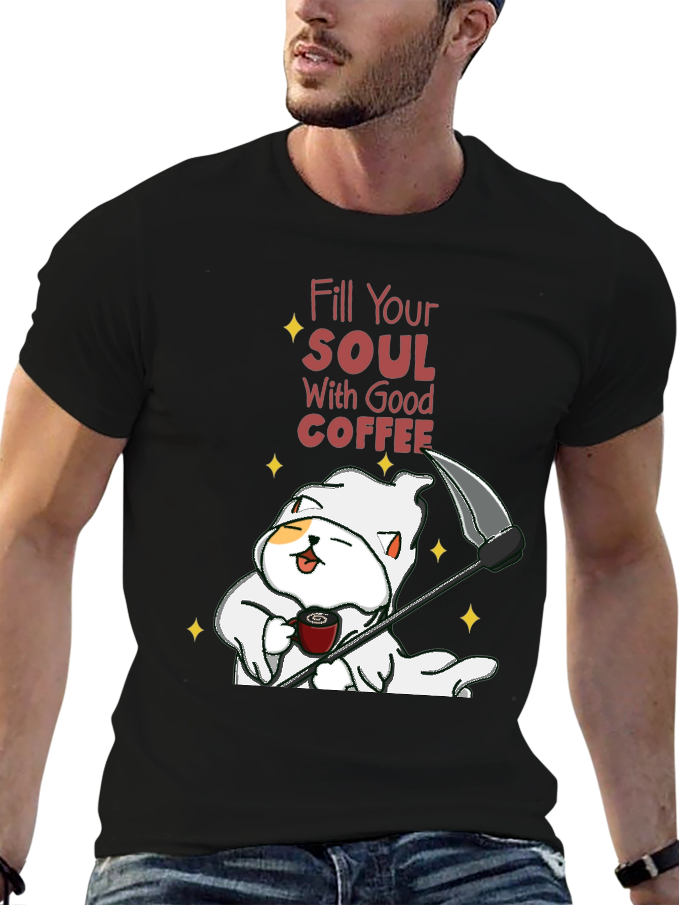 Coffee Cat Grim Reaper T-Shirt