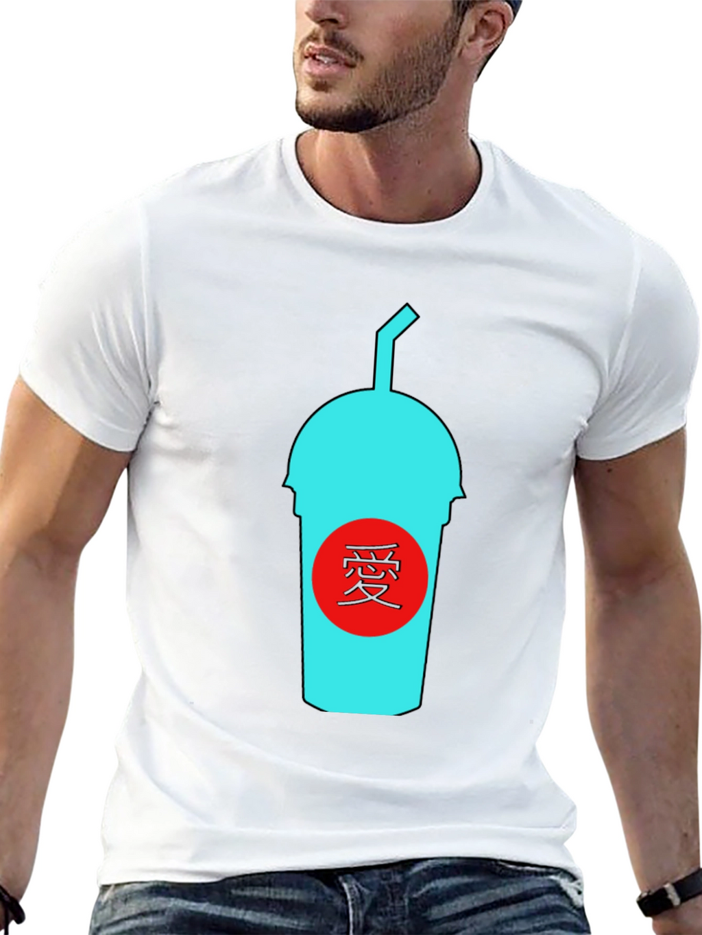 Black T-Shirt with Graphic Drink Design