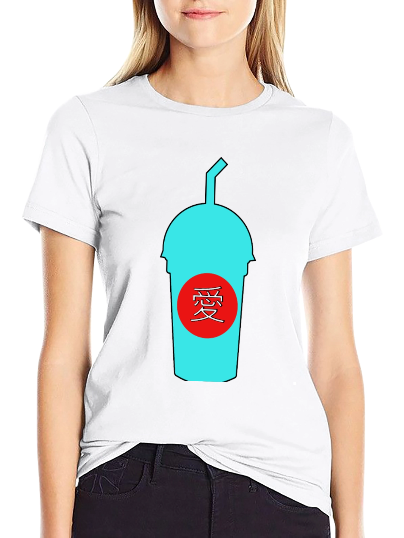 Black T-Shirt with Graphic Drink Design