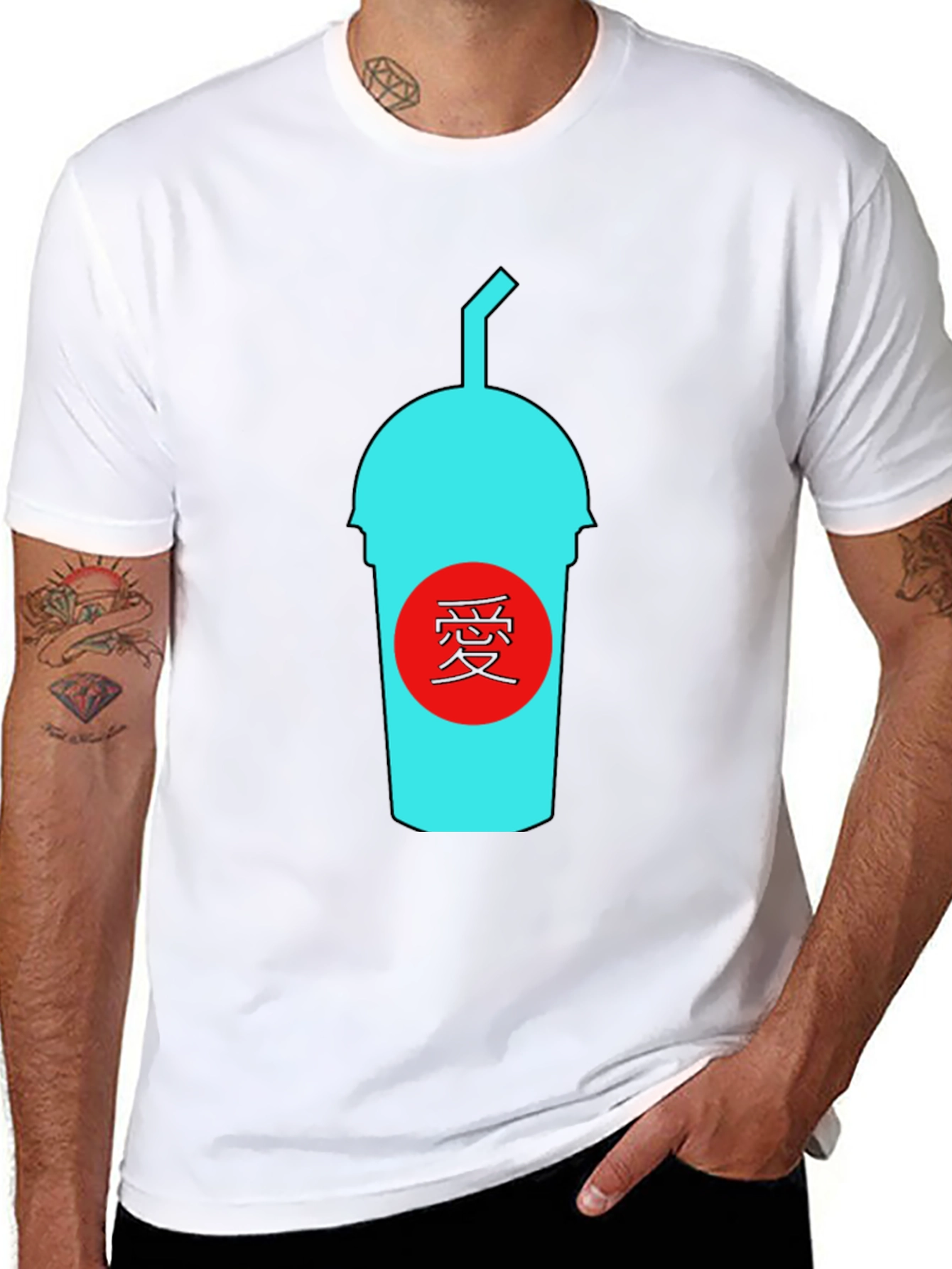 Black T-Shirt with Graphic Drink Design