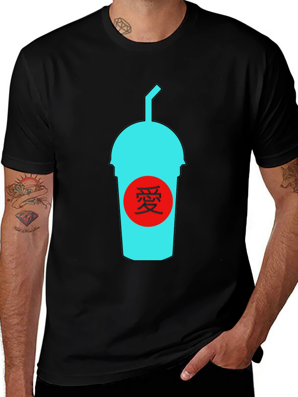 Black T-Shirt with Graphic Drink Design