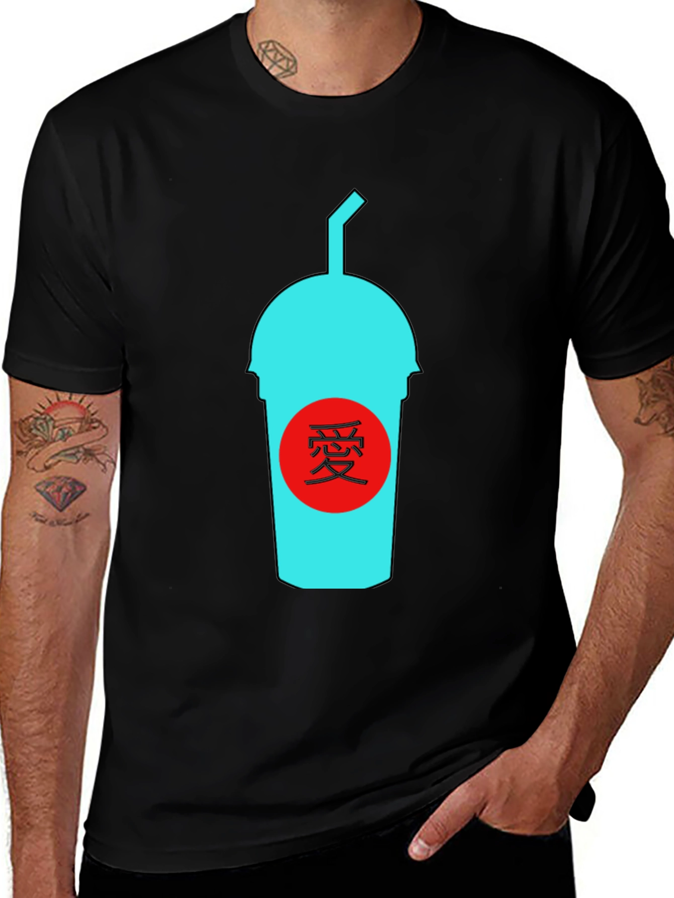 Black T-Shirt with Graphic Drink Design