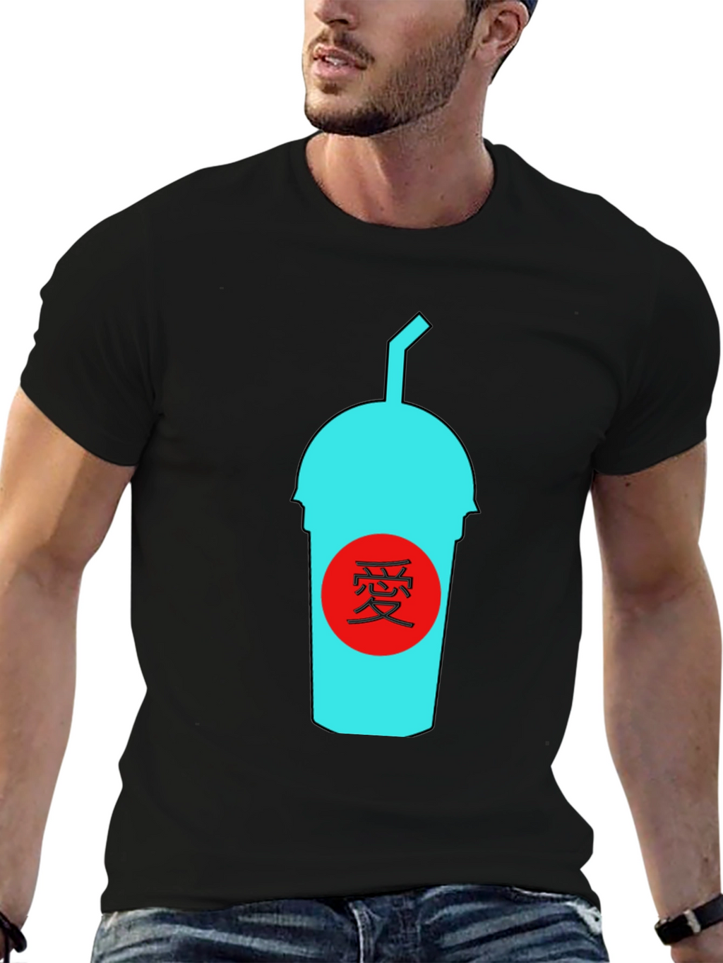 Black T-Shirt with Graphic Drink Design