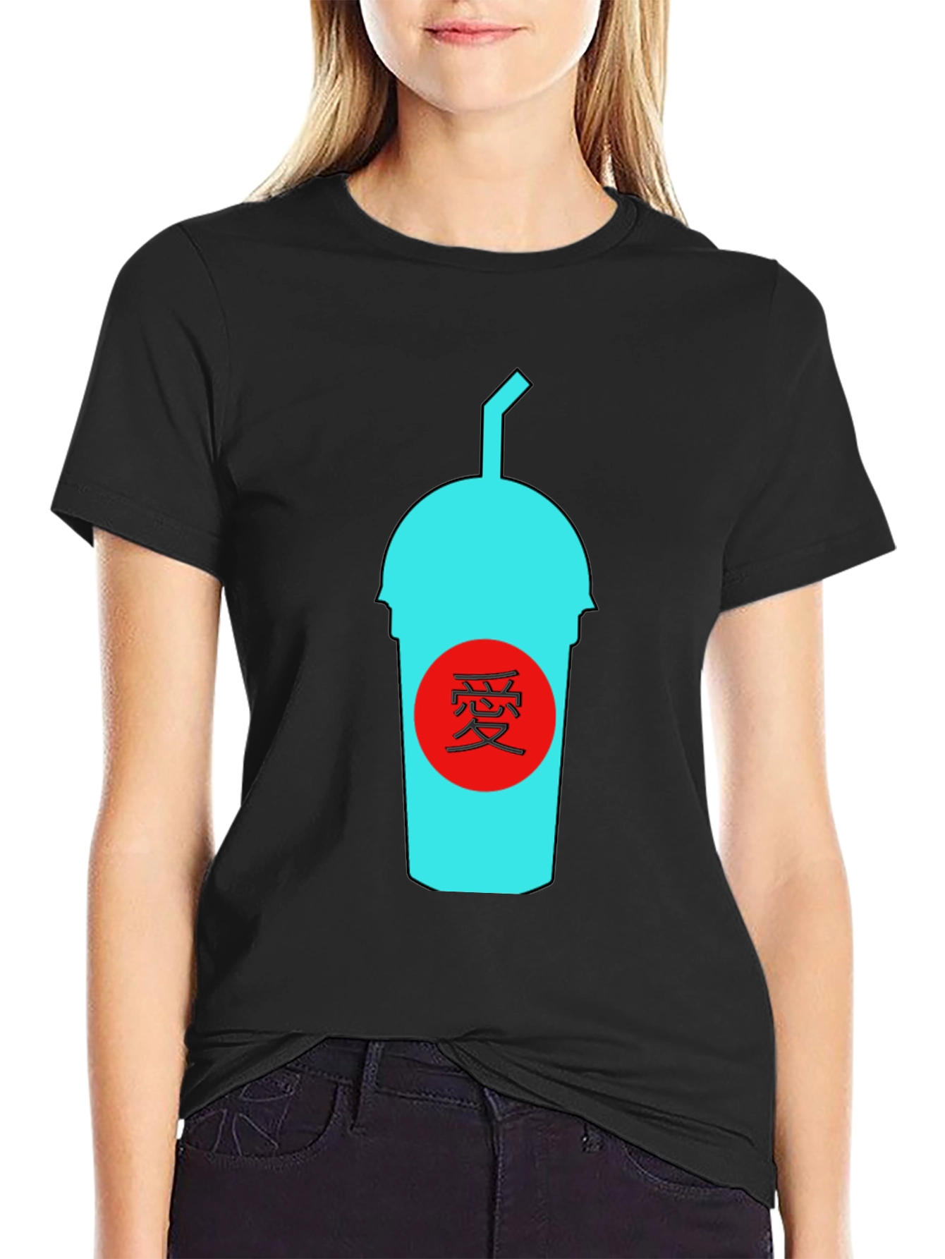 Black T-Shirt with Graphic Drink Design