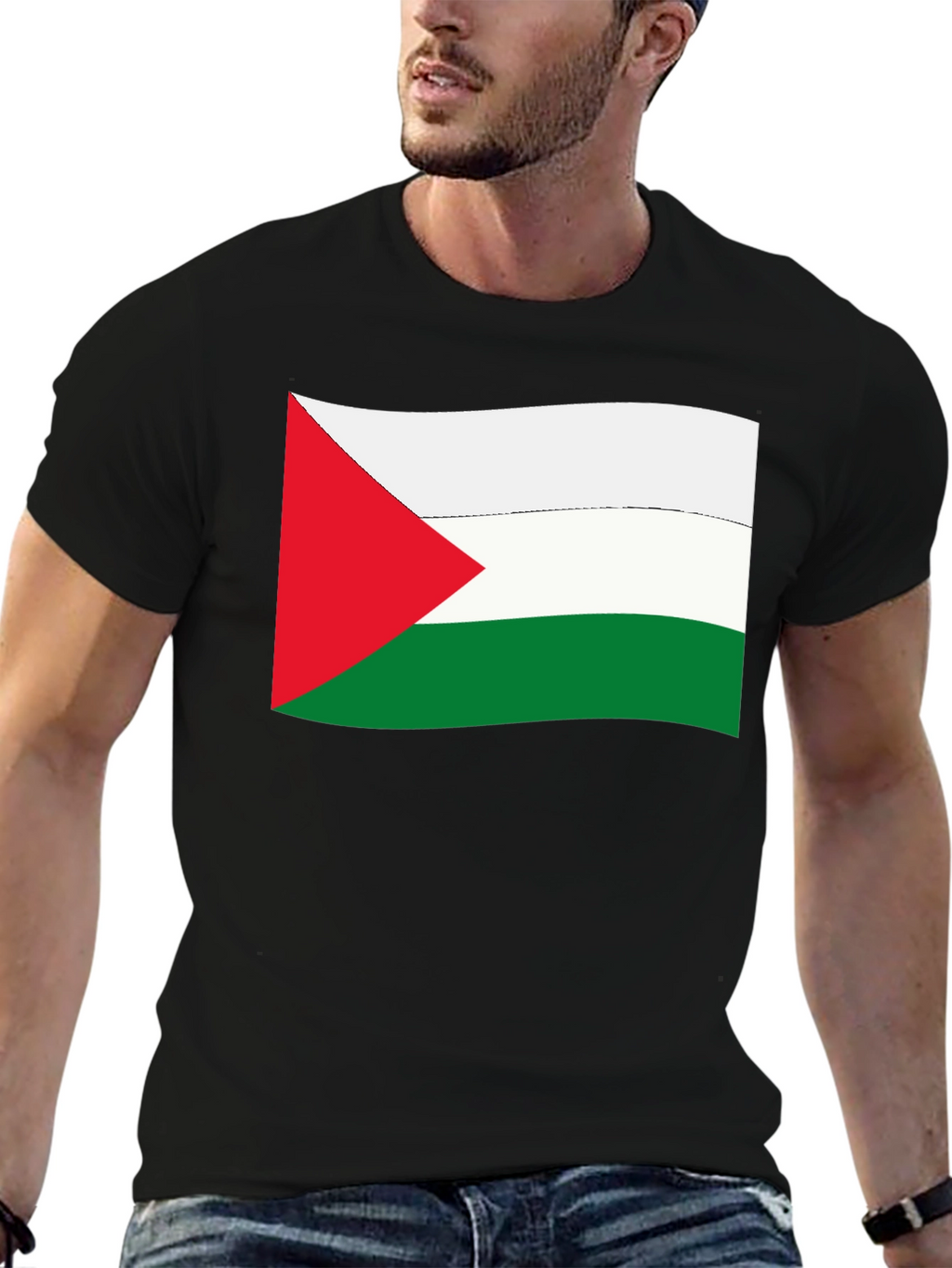 Palestine Flag Graphic Tee - Black Cotton T-Shirt