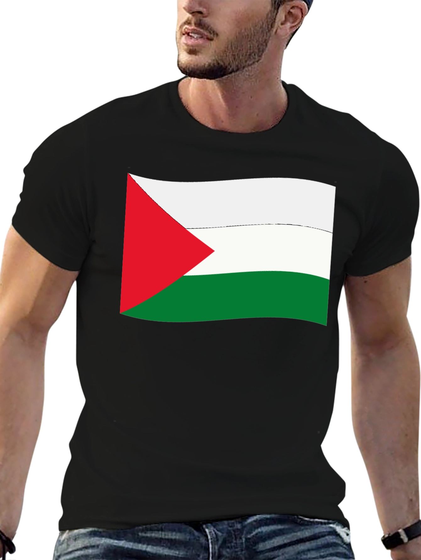 Palestine Flag Graphic Tee - Black Cotton T-Shirt