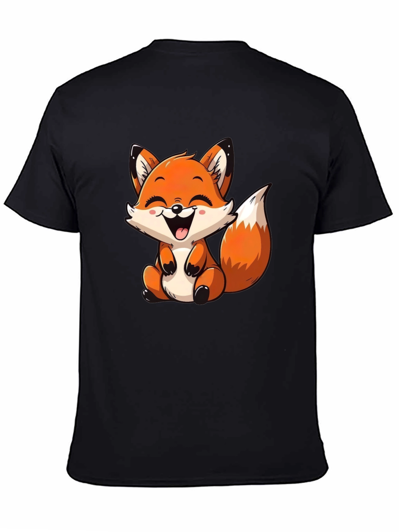 Cute Cartoon Fox Graphic Tee - Black
