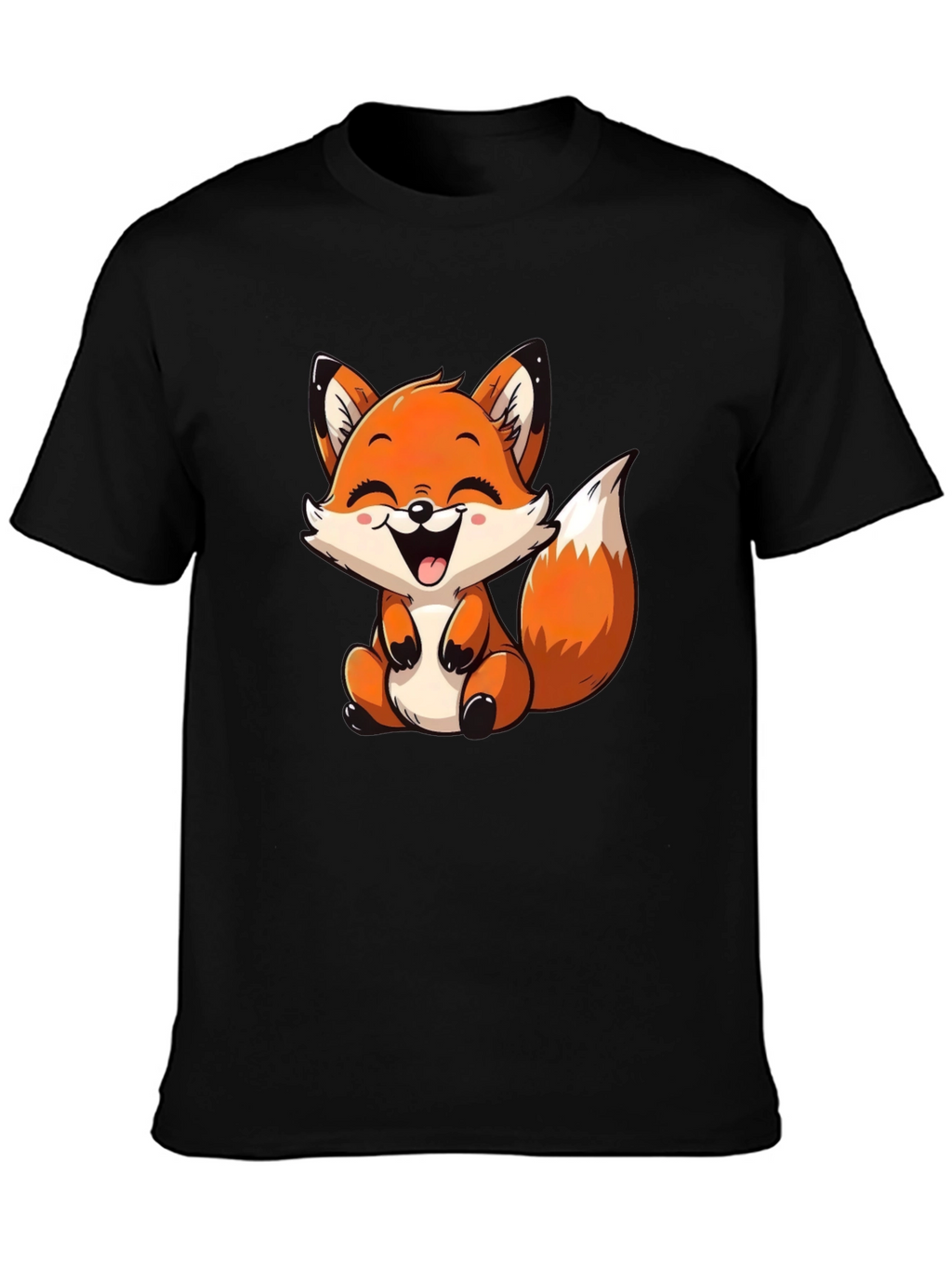 Cute Cartoon Fox Graphic Tee - Black