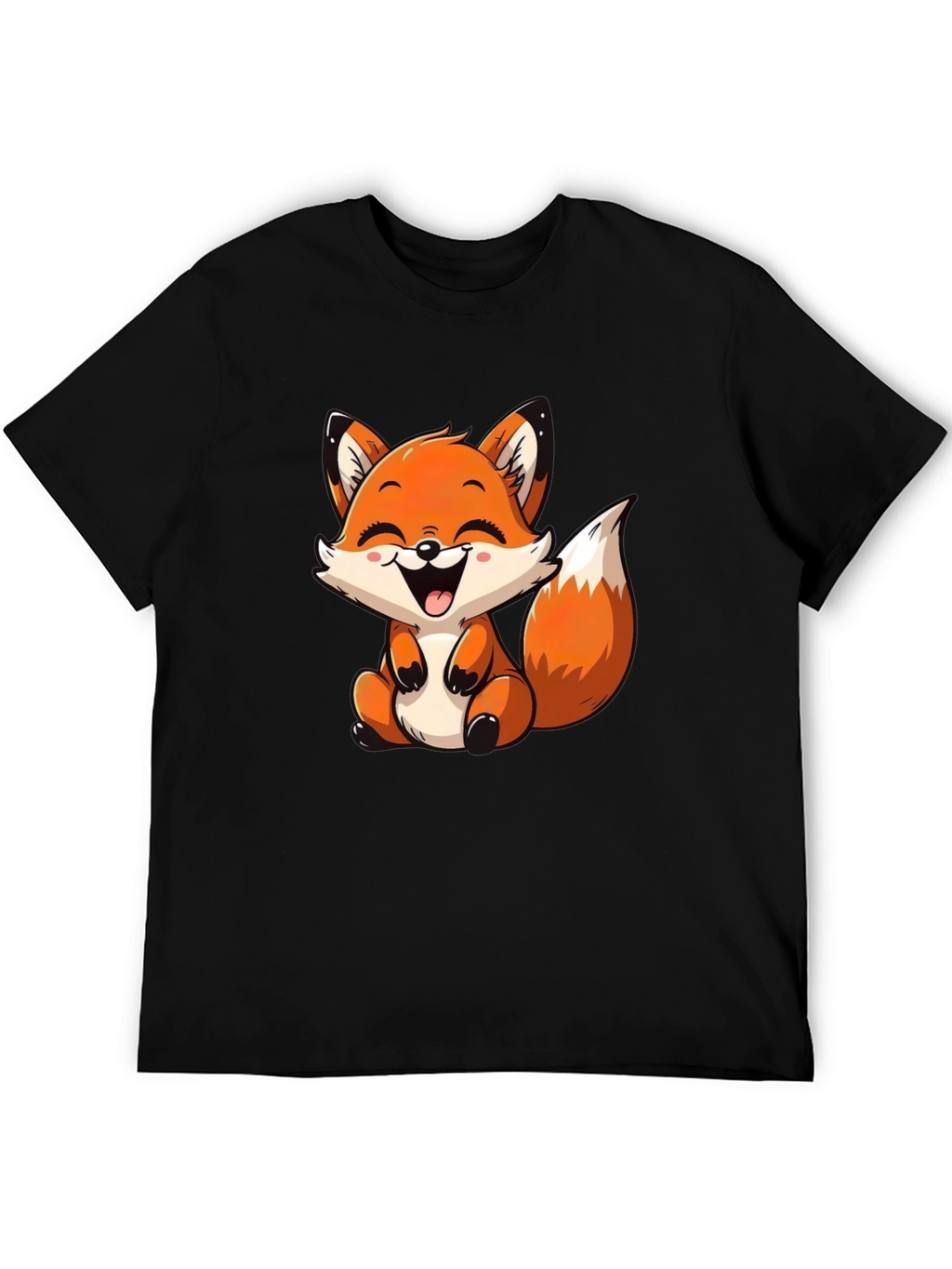 Cute Cartoon Fox Graphic Tee - Black
