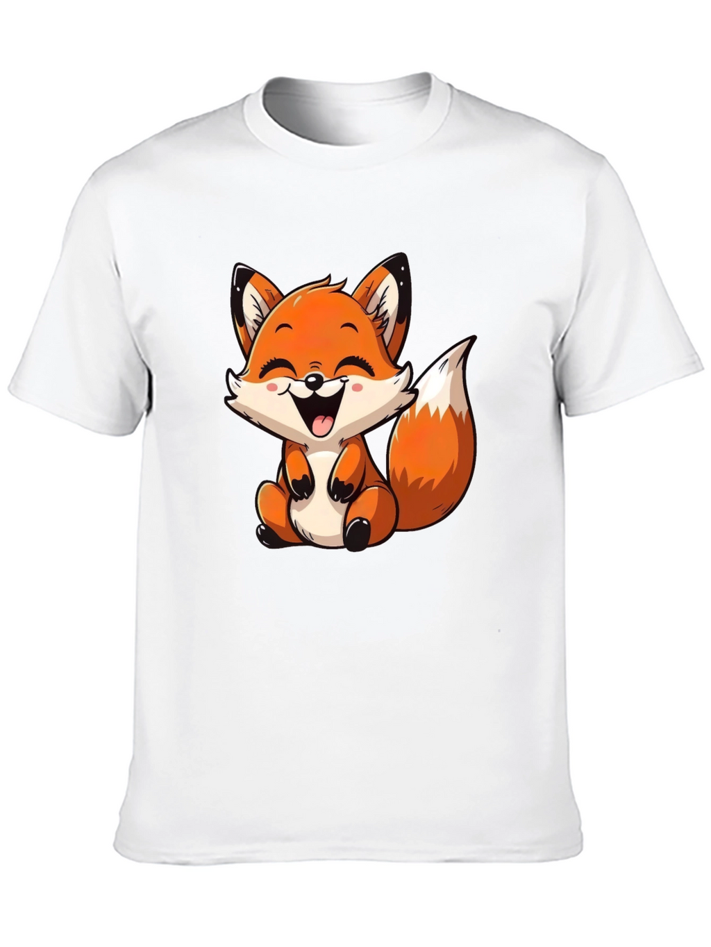 Cute Cartoon Fox Graphic Tee - Black