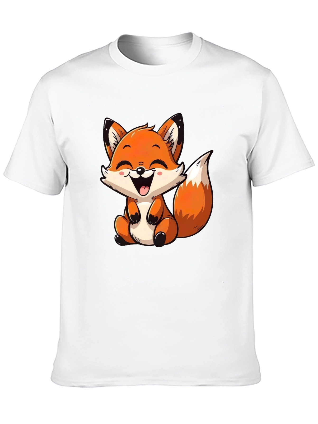 Cute Cartoon Fox Graphic Tee - Black