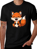 Cute Cartoon Fox Graphic Tee - Black