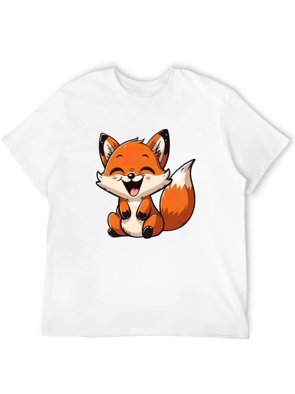 Cute Cartoon Fox Graphic Tee - Black