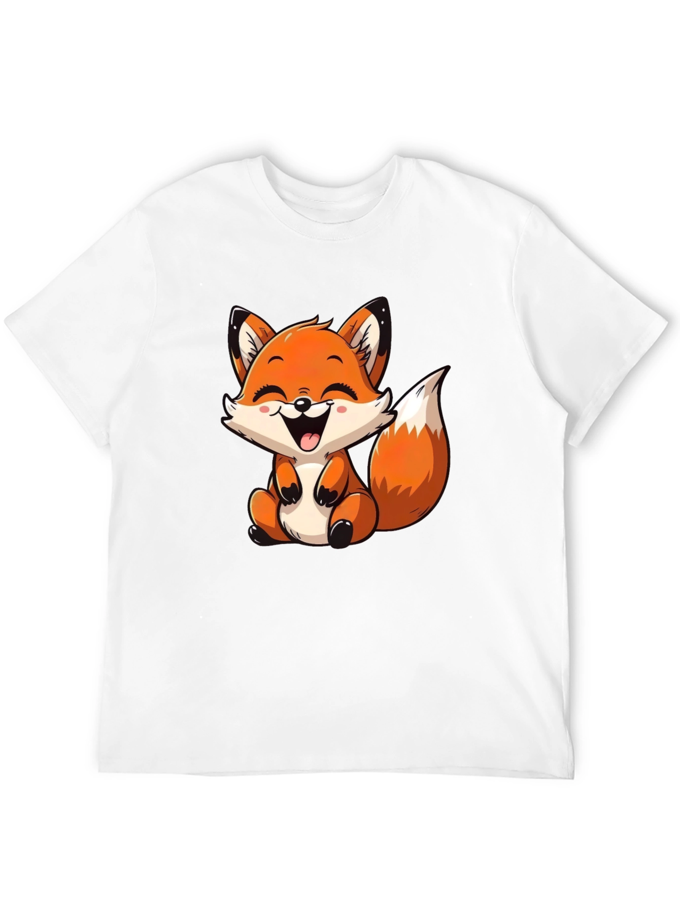 Cute Cartoon Fox Graphic Tee - Black