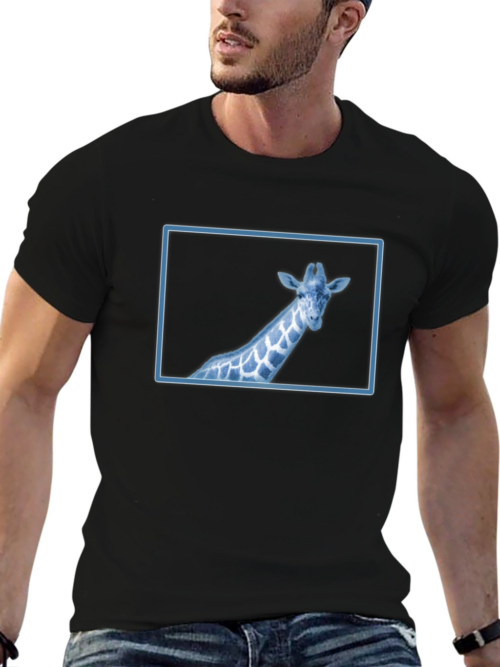 Giraffe Graphic Tee - Cool Blue Wildlife Design