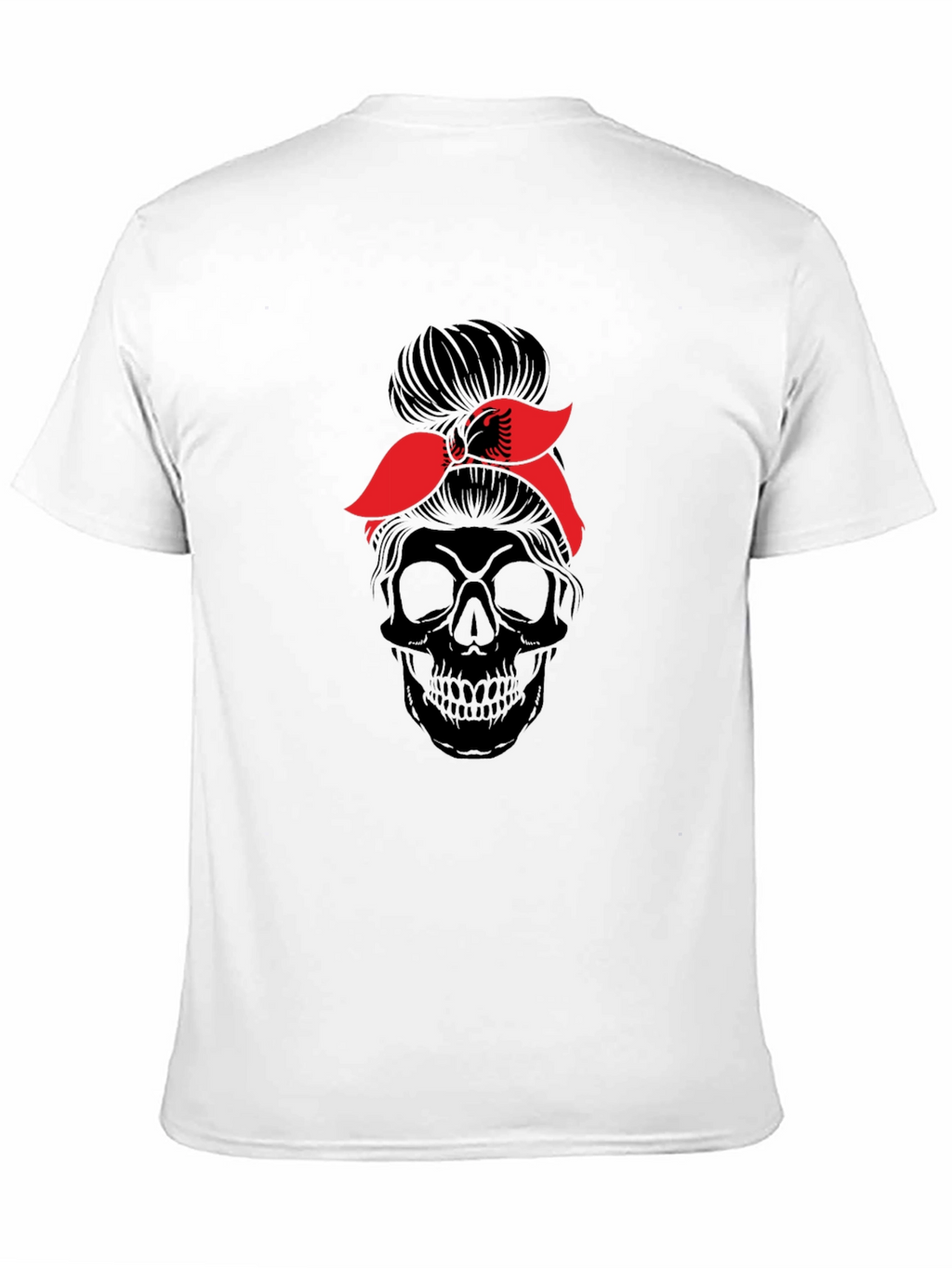 Skull Messy Bun Albania Flag T-Shirt