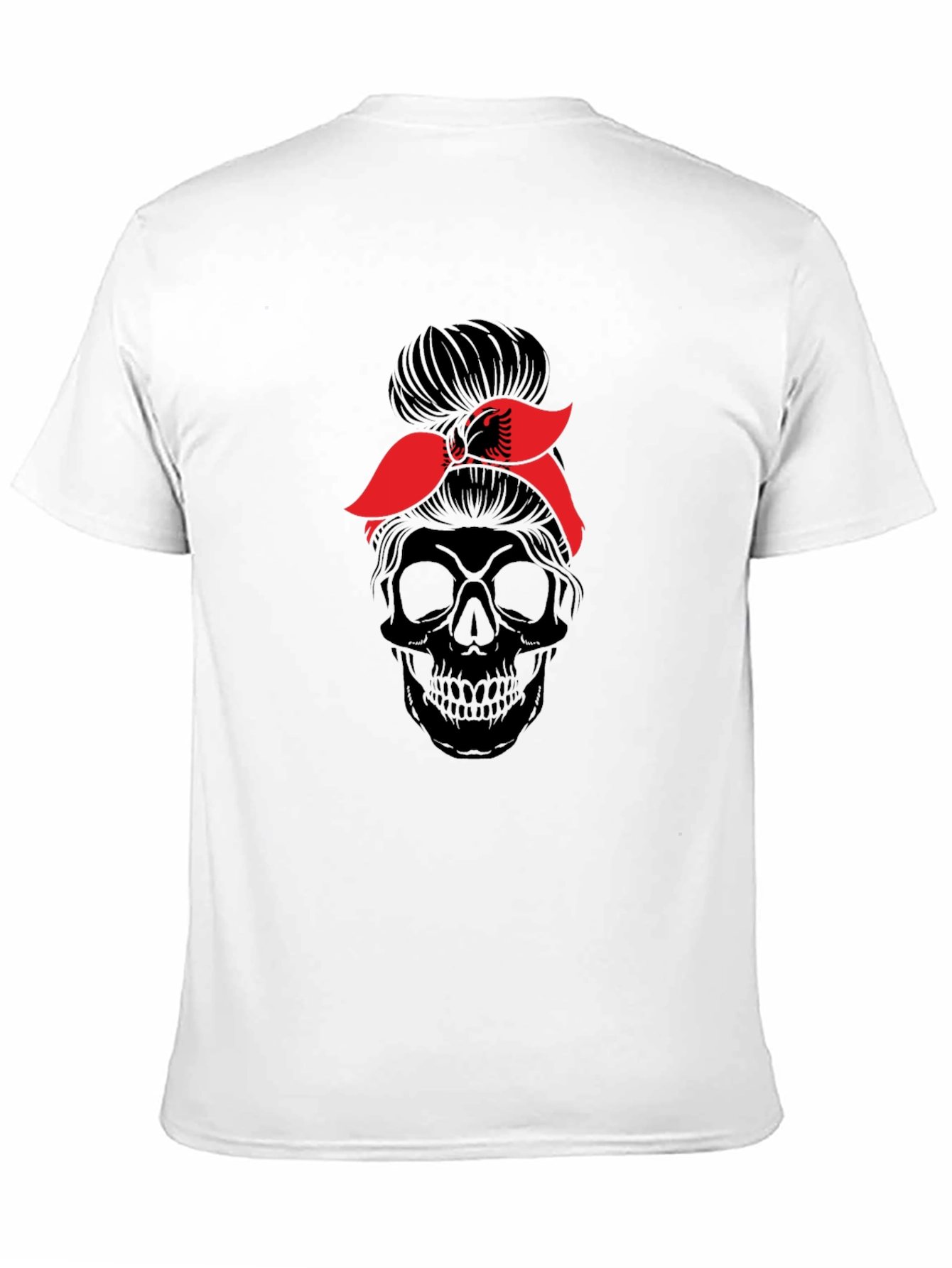 Skull Messy Bun Albania Flag T-Shirt