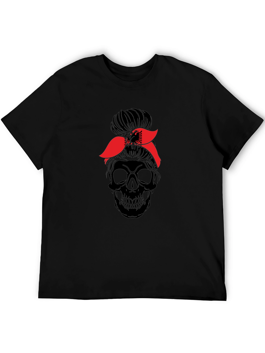 Skull Messy Bun Albania Flag T-Shirt