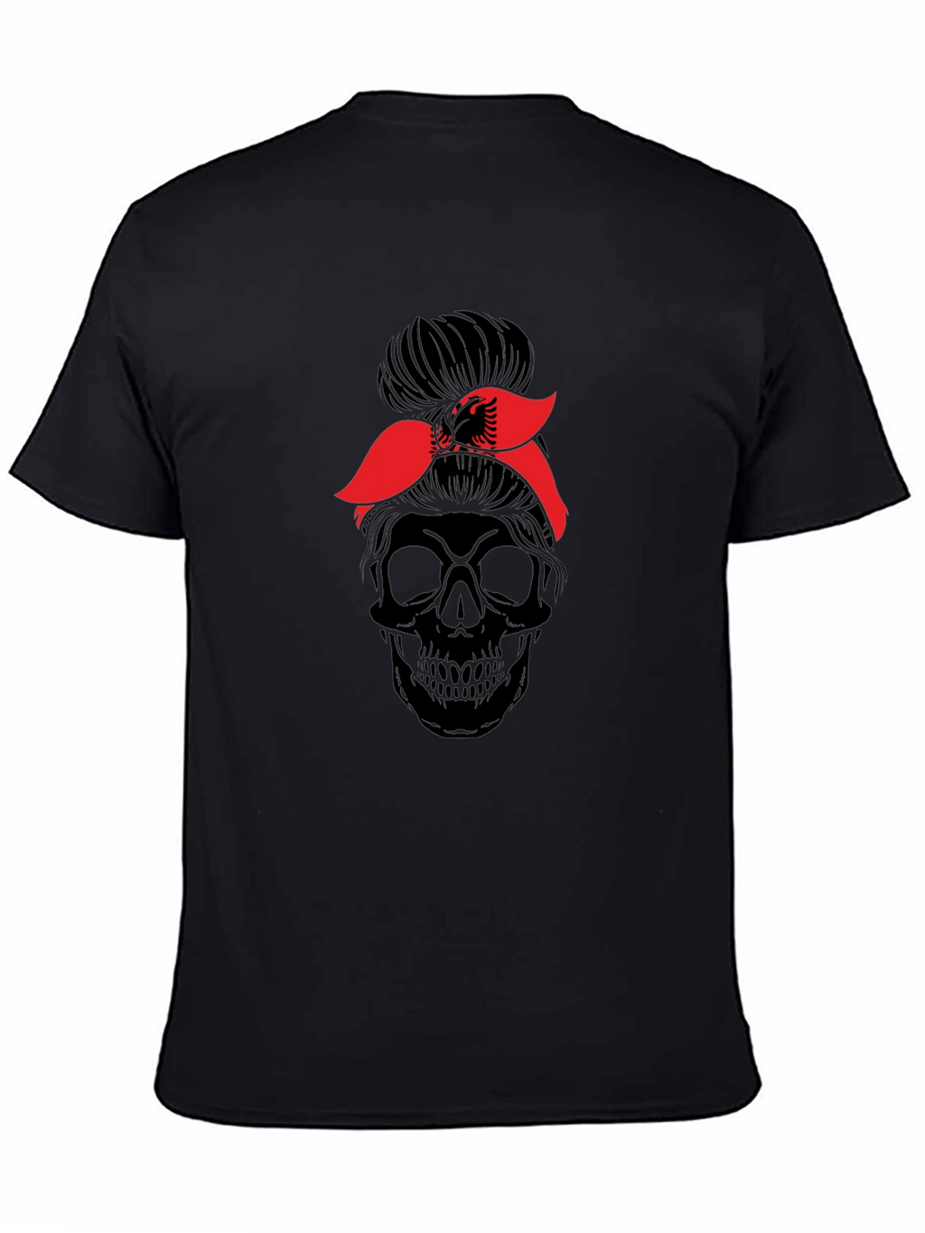 Skull Messy Bun Albania Flag T-Shirt