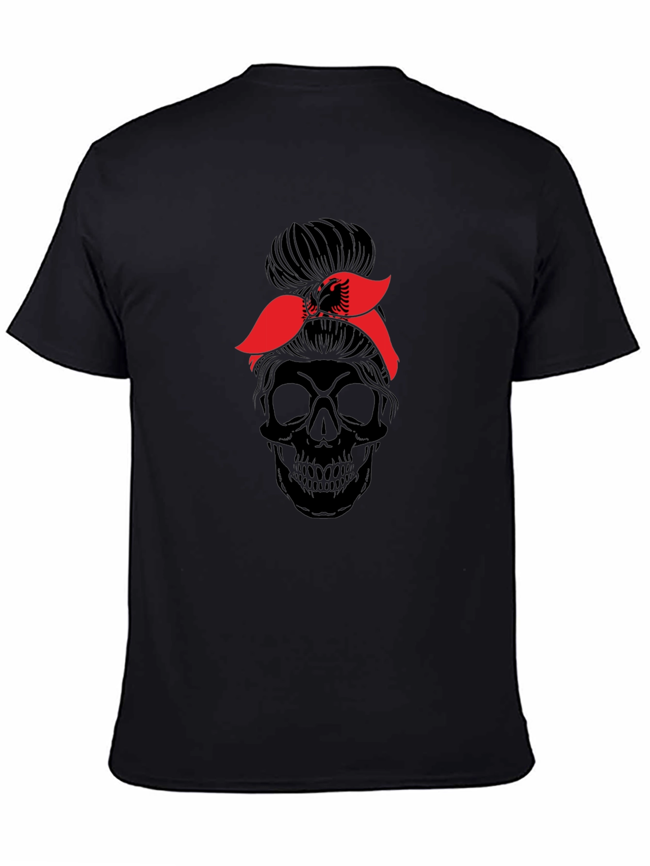 Skull Messy Bun Albania Flag T-Shirt