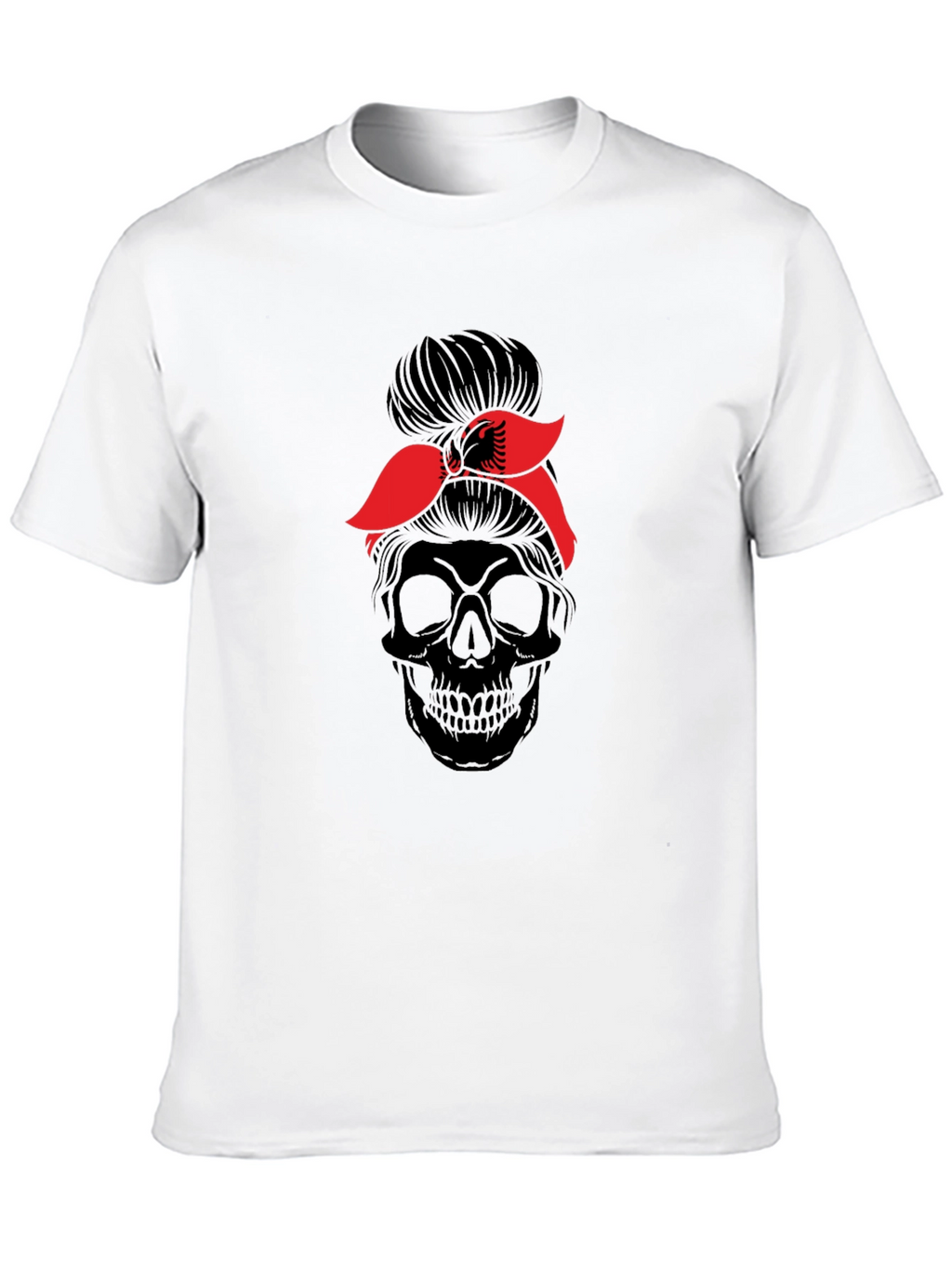 Skull Messy Bun Albania Flag T-Shirt