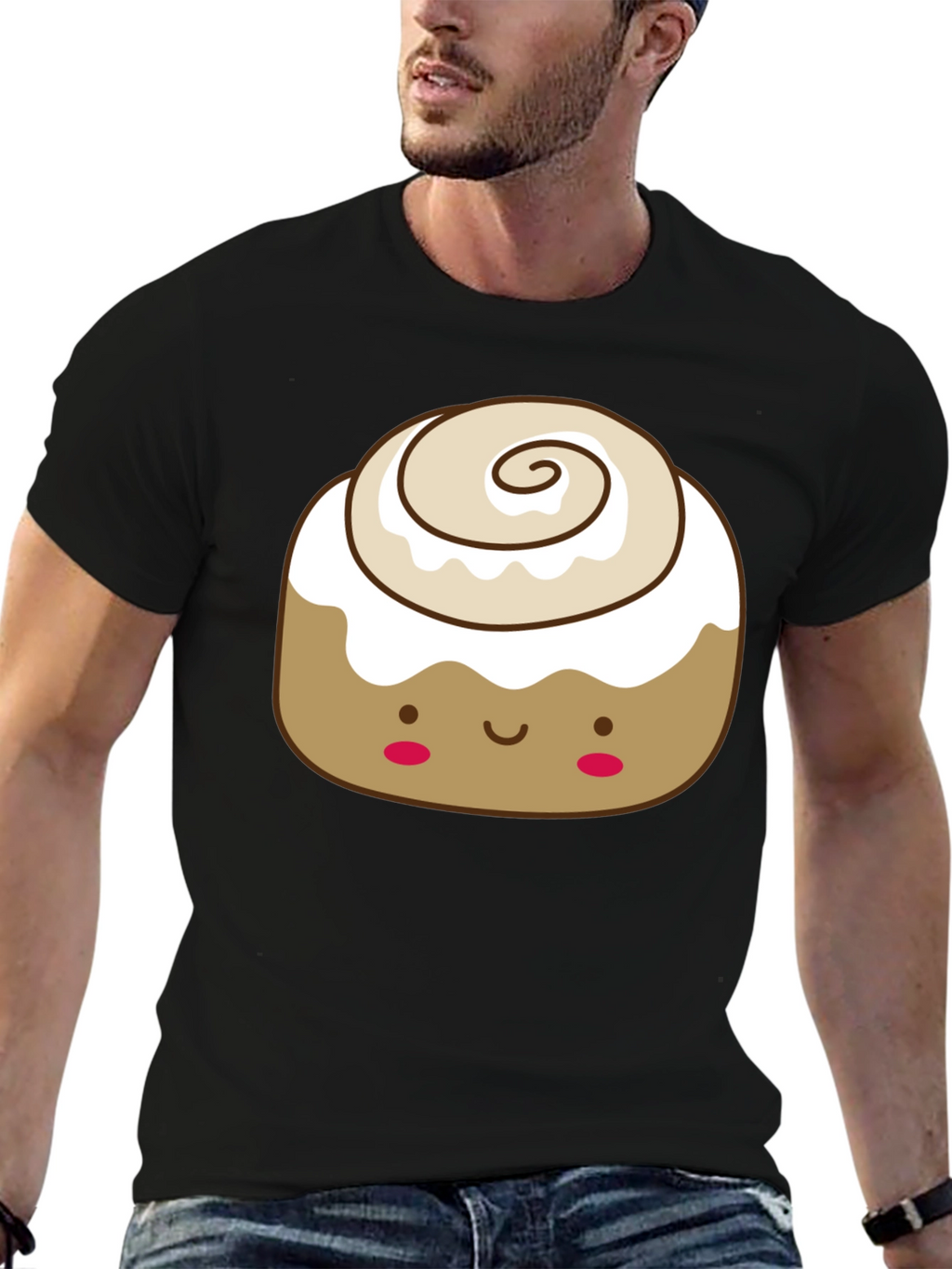 Cinnamon Roll Kawaii Graphic Tee - Black Cotton T-Shirt