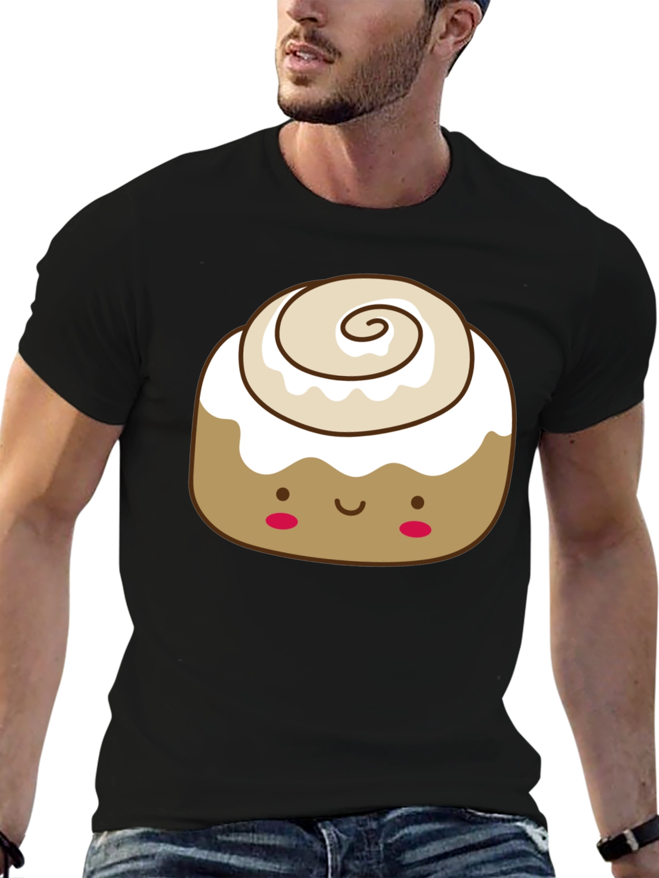 Cinnamon Roll Kawaii Graphic Tee - Black Cotton T-Shirt