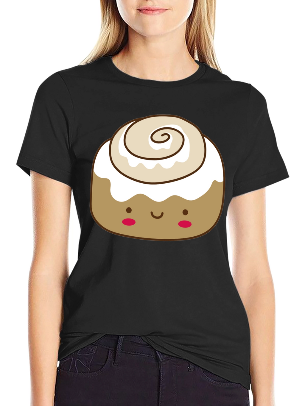 Cinnamon Roll Kawaii Graphic Tee - Black Cotton T-Shirt