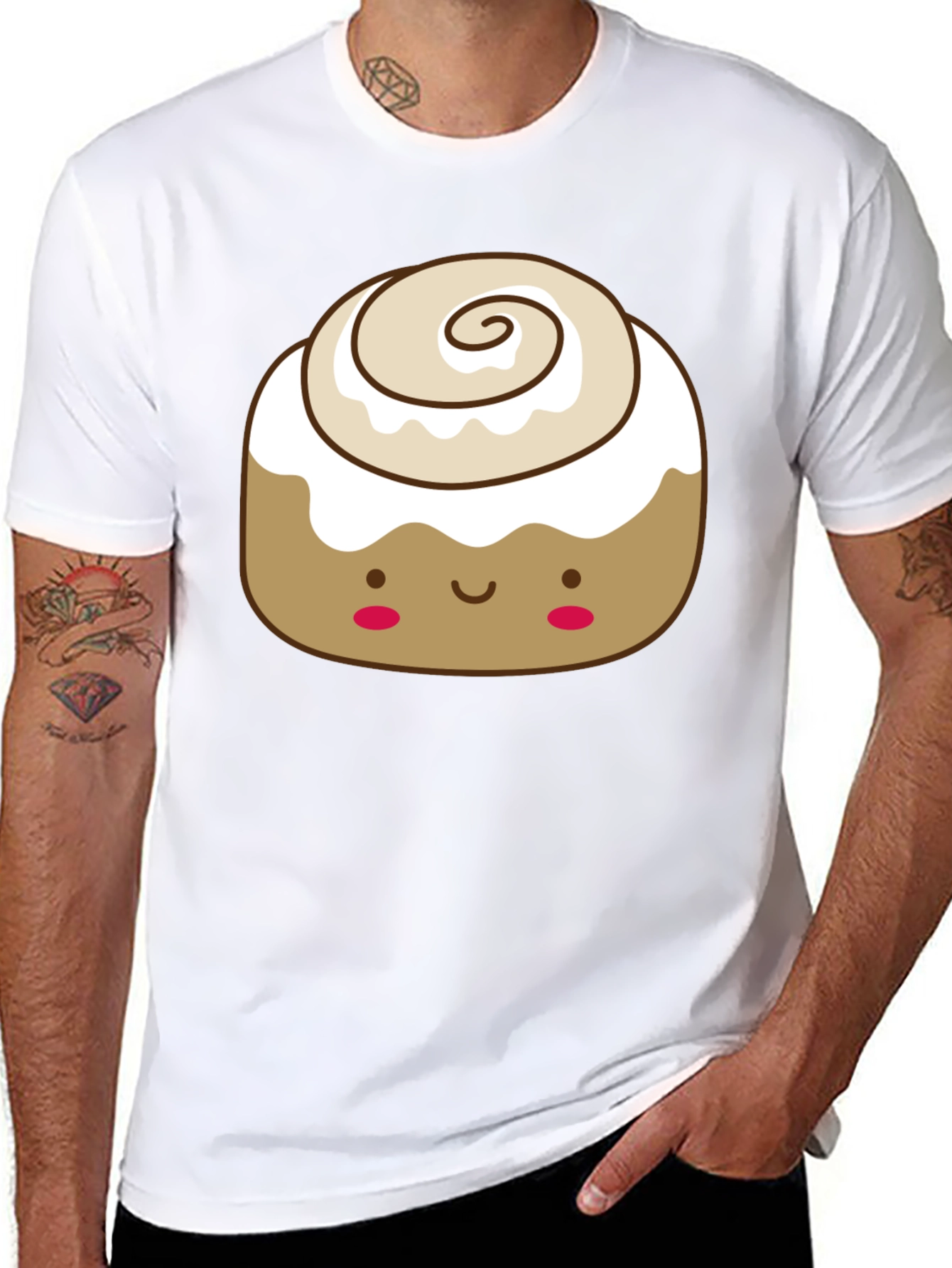 Cinnamon Roll Kawaii Graphic Tee - Black Cotton T-Shirt