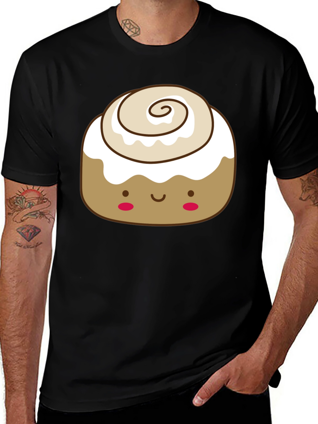 Cinnamon Roll Kawaii Graphic Tee - Black Cotton T-Shirt