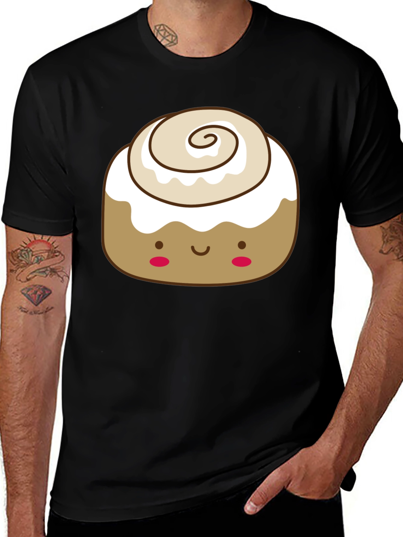 Cinnamon Roll Kawaii Graphic Tee - Black Cotton T-Shirt