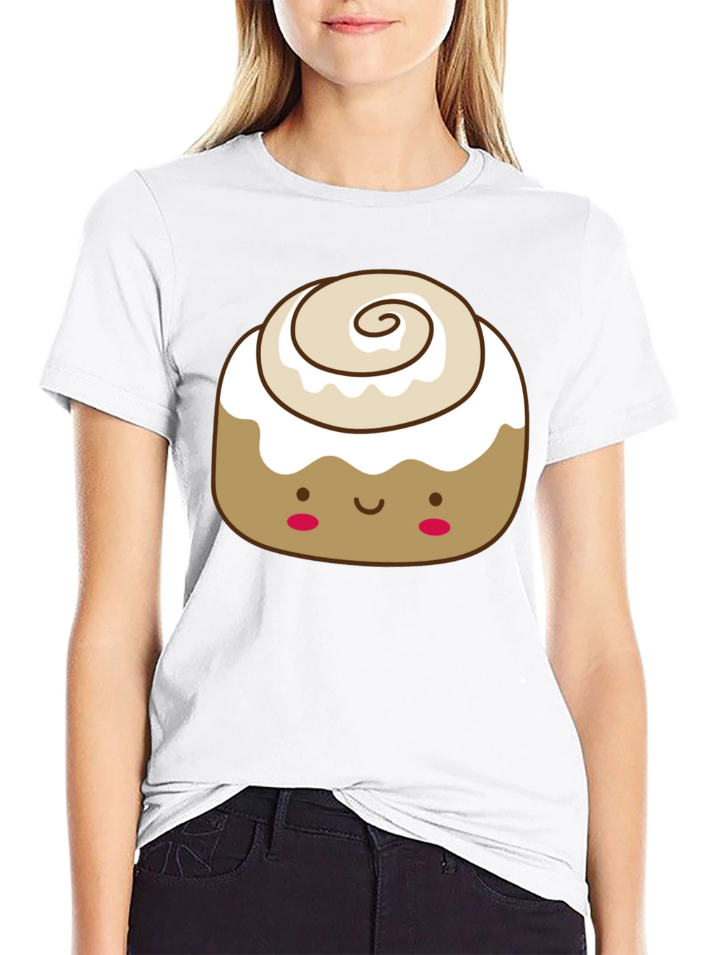 Cinnamon Roll Kawaii Graphic Tee - Black Cotton T-Shirt