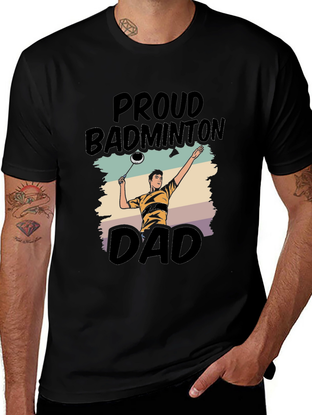 Proud Badminton Dad Graphic Tee - Black