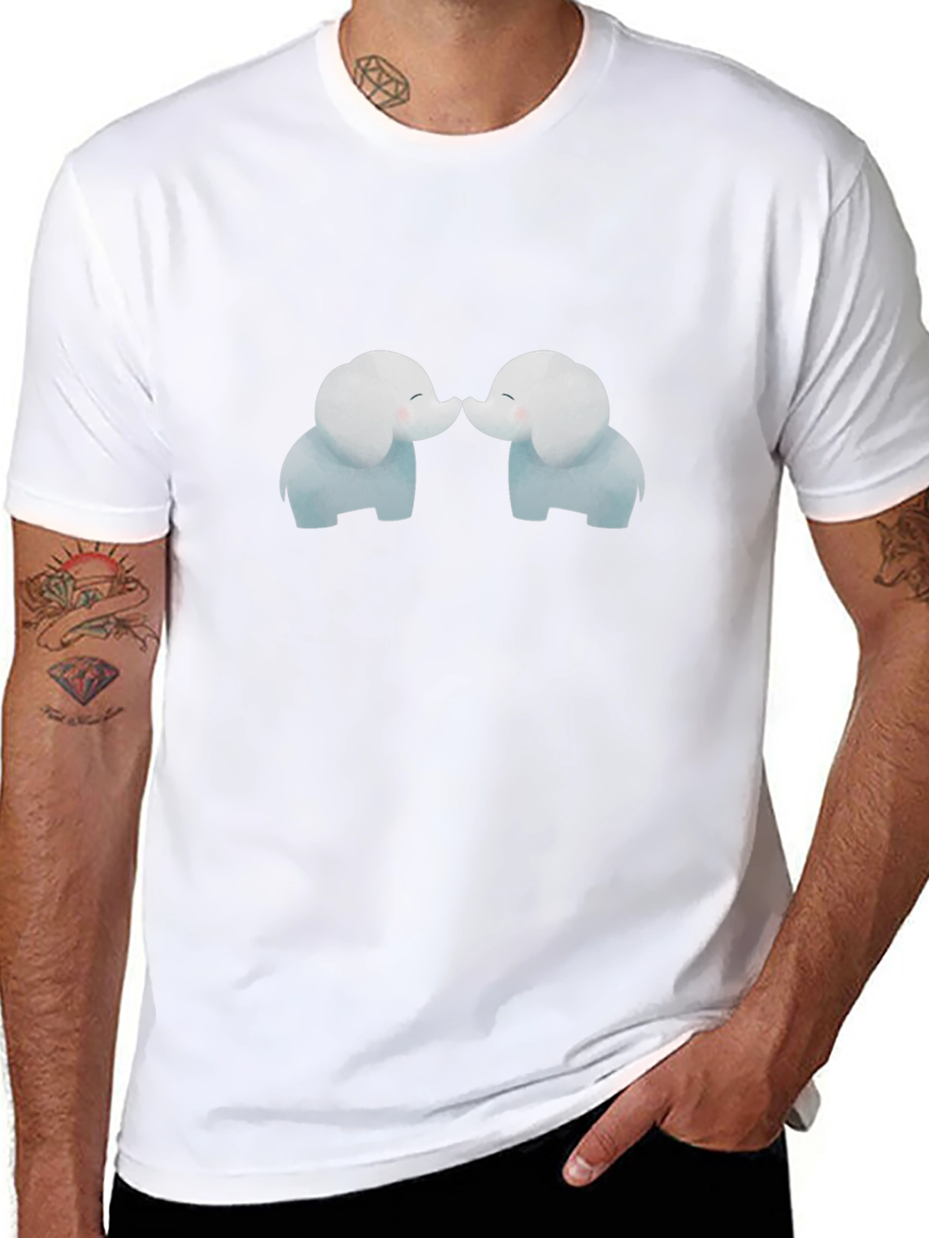 Cute Elephant Kiss Black T-Shirt