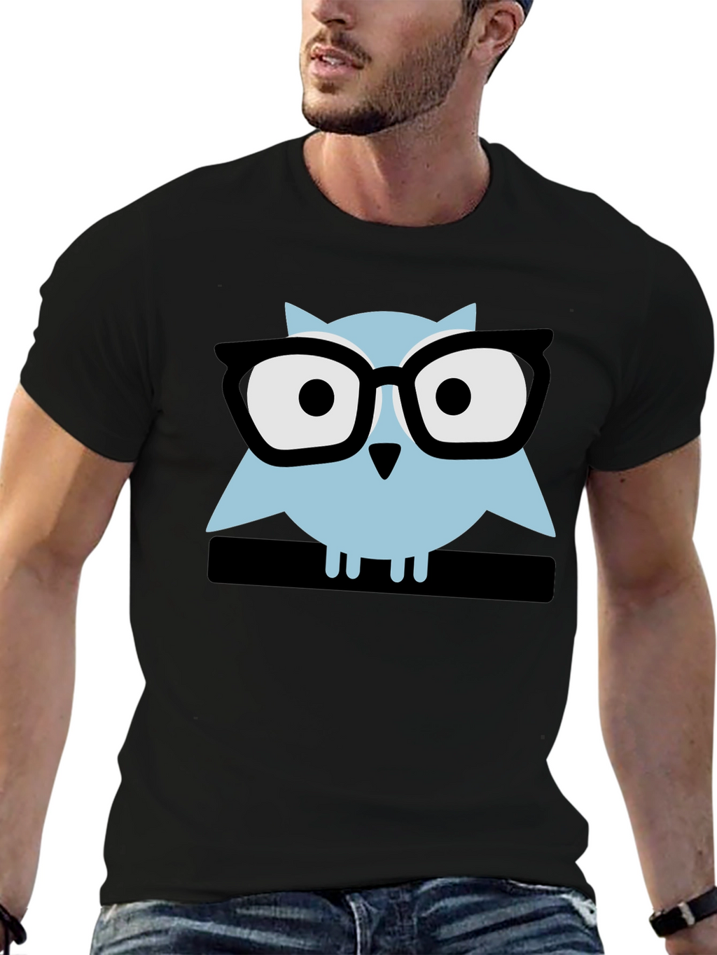 Geek Chic Owl Graphic Tee - Black Cotton