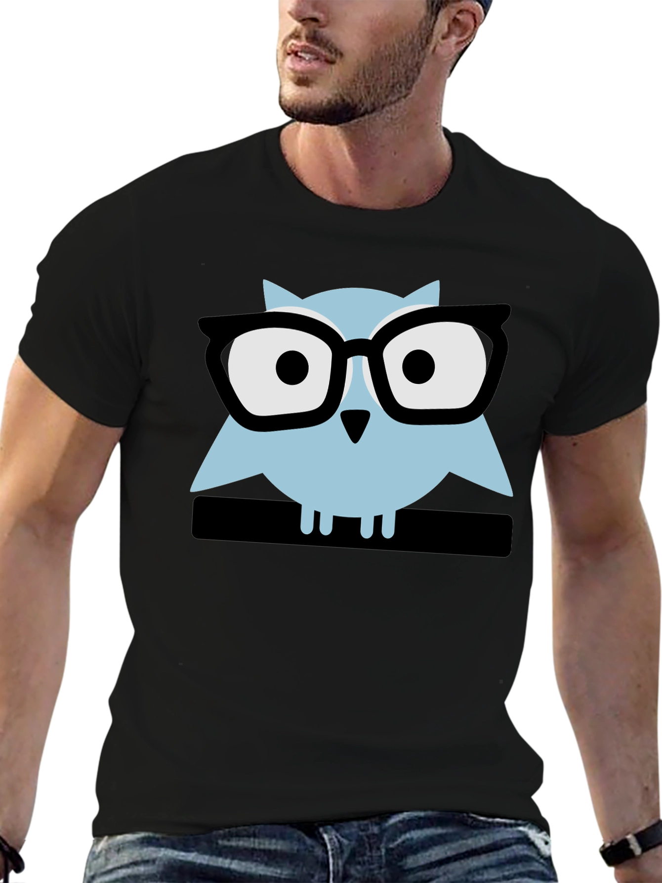 Geek Chic Owl Graphic Tee - Black Cotton