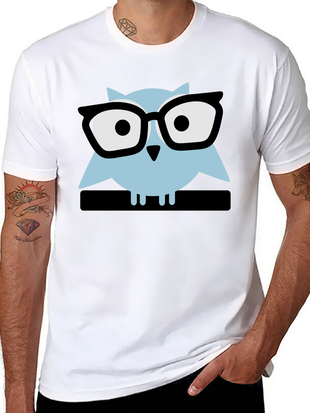 Geek Chic Owl Graphic Tee - Black Cotton