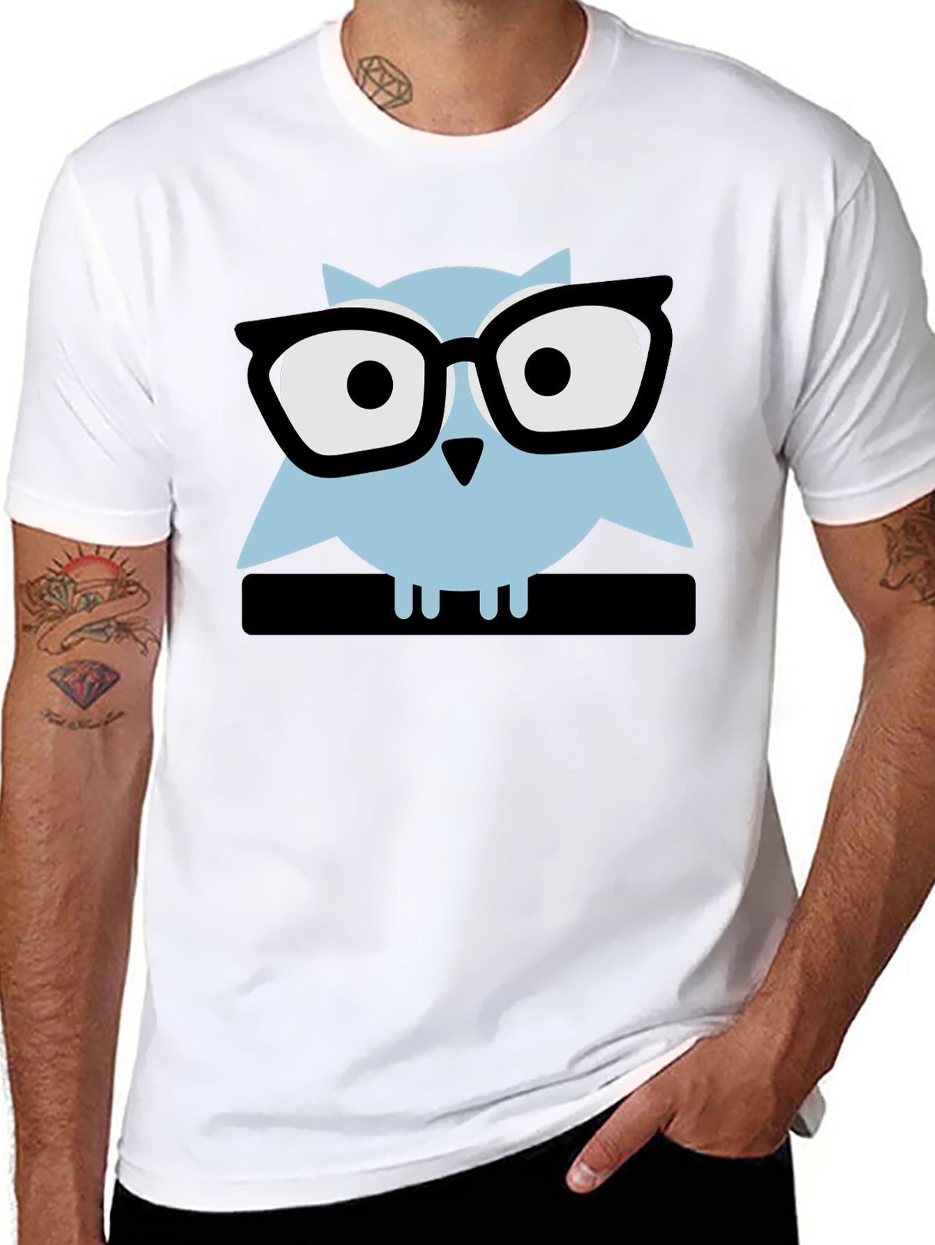 Geek Chic Owl Graphic Tee - Black Cotton