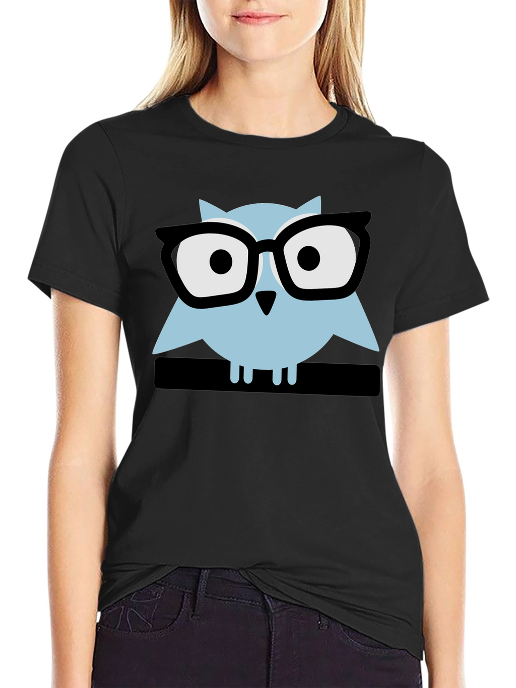 Geek Chic Owl Graphic Tee - Black Cotton