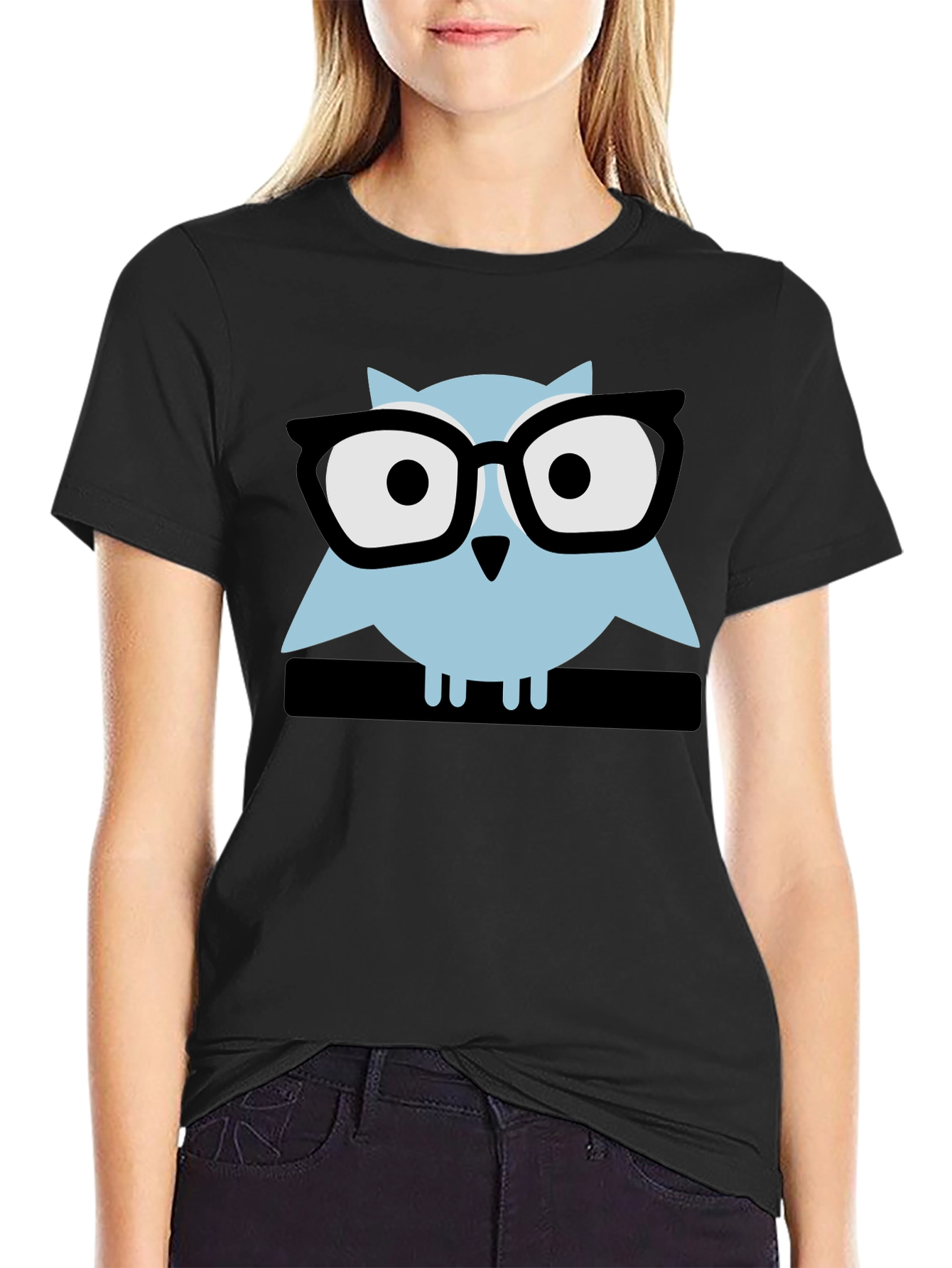Geek Chic Owl Graphic Tee - Black Cotton
